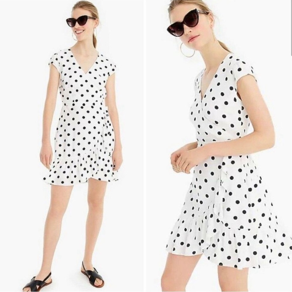 J. Crew Faux-Wrap Ruffle Front Polka Dot Dress